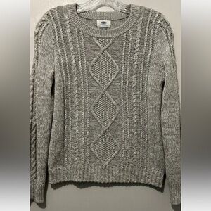 Old Navy Classic Cable Knit Gray Marl Crew Neck Sweater Size Small Petite